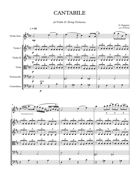 Paganini Cantabile For Violin And String Orchestra Score Sheet Music