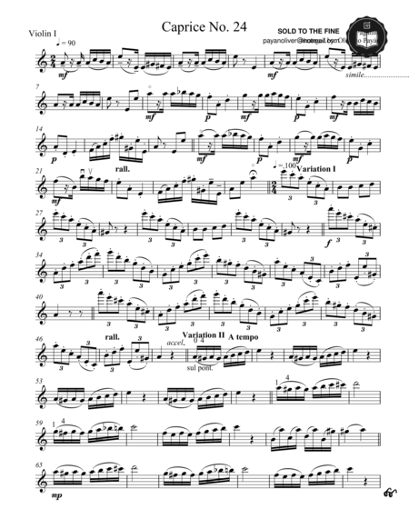 Free Sheet Music Paganini Caprice No 24 For String Quartet