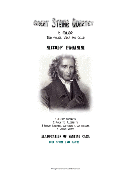 Free Sheet Music Paganini Great String Quartet In E Major Complete Score And Parts