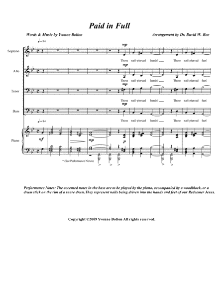 Free Sheet Music Paid In Full