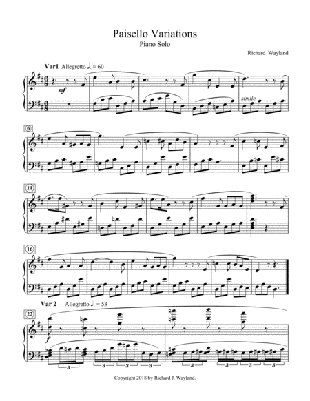 Free Sheet Music Paisello Variations