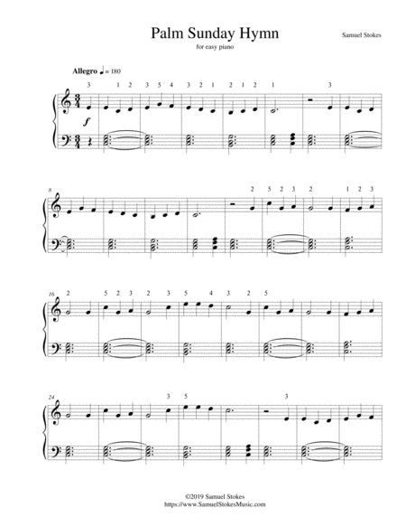 Palm Sunday Hymn For Easy Piano Sheet Music