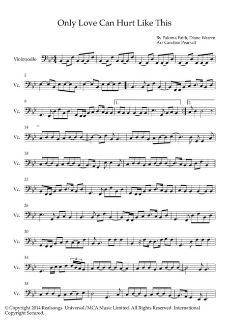 Paloma Faith Only Love Can Hurt Like This Cello Solo Sheet Music