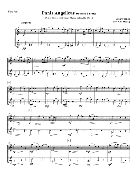 Panis Angelicus Duet For 2 Flutes Part Sheet Music