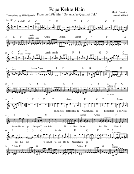 Free Sheet Music Papa Kehte Hain