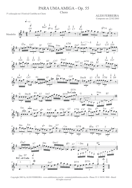 Para Uma Amiga Op 55 Sheet Music