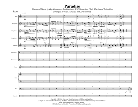 Paradise Arranged For Percussion Ensemble Sheet Music