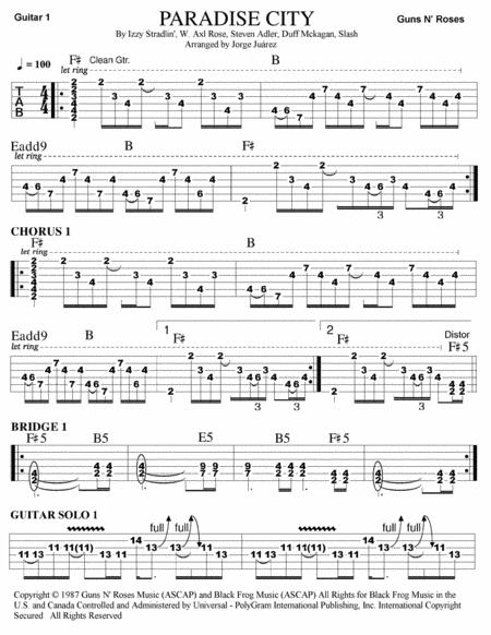 Paradise City F Guitar Tab Sheet Music