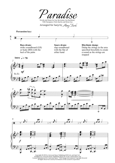 Free Sheet Music Paradise Harp Solo