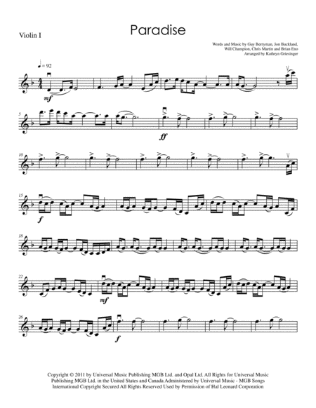 Paradise String Quartet Sheet Music