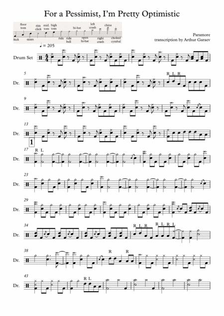 Free Sheet Music Paramore For A Pessimist I M Pretty Optimistic Drum Sheet Music