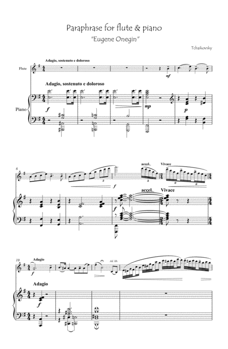 Paraphrase For Flute Piano Eugene Onegin Sheet Music