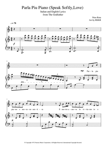 Parla Piu Piano Speak Softly Love Italian And English Sheet Music