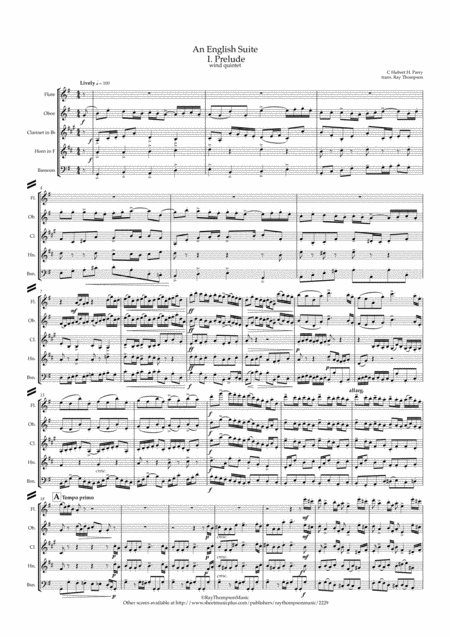 Parry An English Suite Complete Wind Quintet Sheet Music