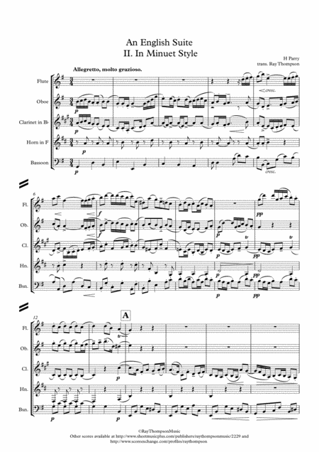 Parry An English Suite Ii In Minuet Style Wind Quintet Sheet Music