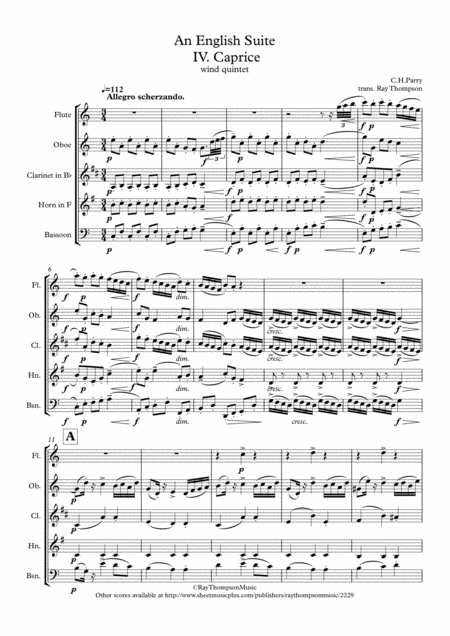 Free Sheet Music Parry An English Suite Iv Caprice Wind Quintet