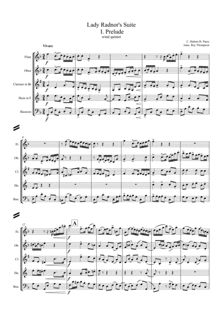 Free Sheet Music Parry Lady Radnors Suite Complete Wind Quintet