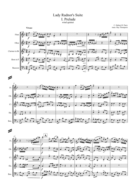 Parry Lady Radnors Suite Complete Wind Quintet Sheet Music