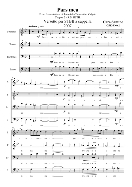 Pars Mea Verse For Choir Stbb A Cappella Sheet Music