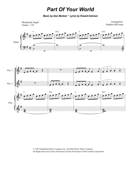 Part Of Your World For String Quartet Sheet Music