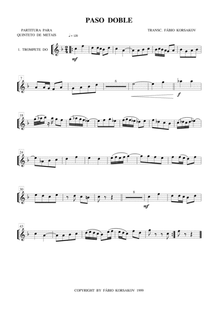 Free Sheet Music Paso Doble Brass Quintet