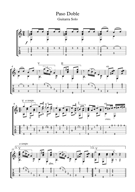 Free Sheet Music Paso Doble Guitar Solo