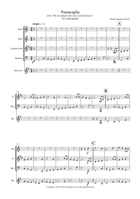 Free Sheet Music Passacaglia From Be Not Afeard The Isle Is Full Of Noises