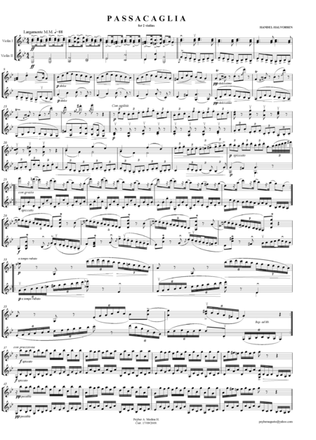 Free Sheet Music Passacaglia Handel Halvorsen For Two Violins