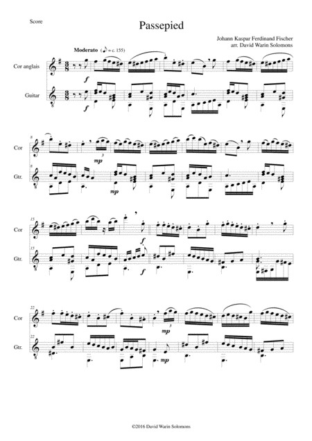Free Sheet Music Passepied With Variations For Cor Anglais And Guitar