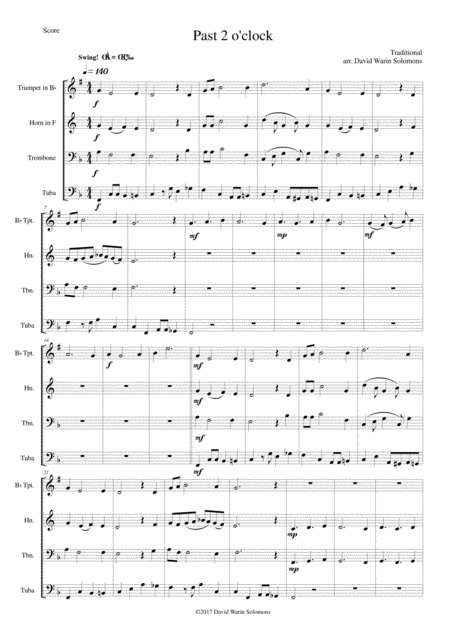 Past 2 O Clock For Brass Quartet Trumpet Horn Trombone And Tuba Sheet Music