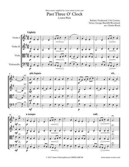 Past 3 O Clock String Quartet Gma Sheet Music