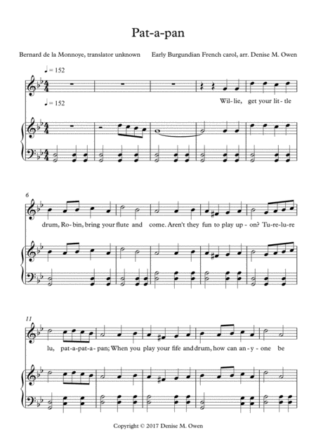 Free Sheet Music Pat A Pan Unison