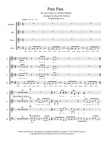 Free Sheet Music Pata Pata Satb With Beatboxing