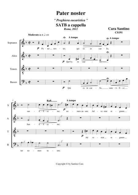 Pater Noster Eucharistic Prayer For Choir Satb A Cappella Sheet Music