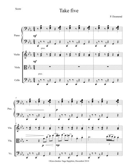 Free Sheet Music Paul Desmond Take Five Arr For Piano Quartet Score And Parts