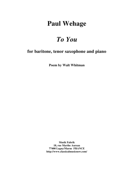 Paul Wehage Durachaconne For Solo Alto Saxophone Sheet Music