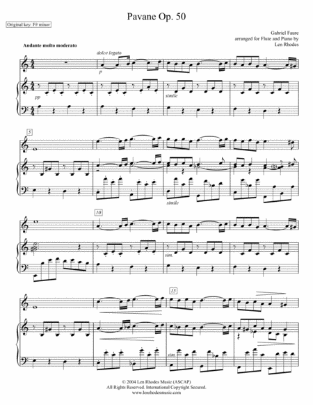 Free Sheet Music Pavane By Gabriel Faur Arranged For Flute And Piano