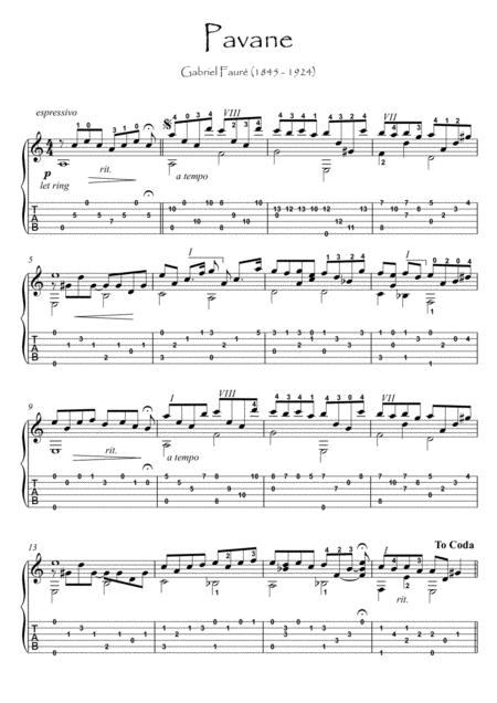 Pavane By Gabriel Faure Guitar Solo Sheet Music