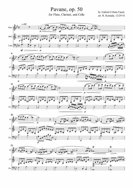 Pavane Gabriel Faure Op 50 For Flute B Flat Clarinet And Bassoon Or Cello Sheet Music