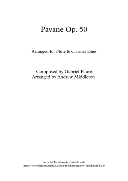 Free Sheet Music Pavane Op 50 Arranged For Flute And Clarinet Duet