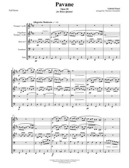Free Sheet Music Pavane Opus 50 For Brass Quintet
