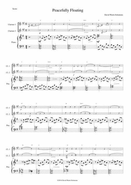 Free Sheet Music Peacefully Floating For 2 Clarinets And Piano And Optional Guitar Chords