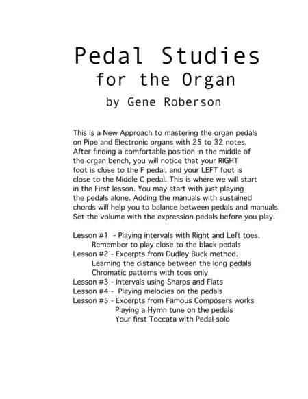 Pedal Studies For Organ Volume 1 By Gene Roberson Sheet Music