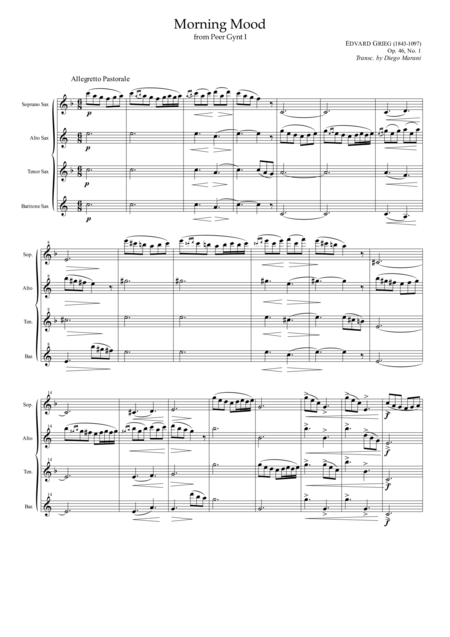 Free Sheet Music Peer Gynt Suite For Saxophone Quartet Satb