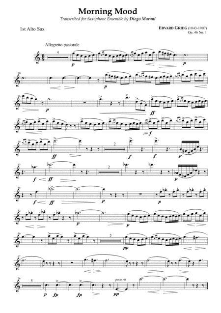 Peer Gynt Suite Op 46 No 1 For Saxophone Ensemble Alto Sax 1 Sheet Music