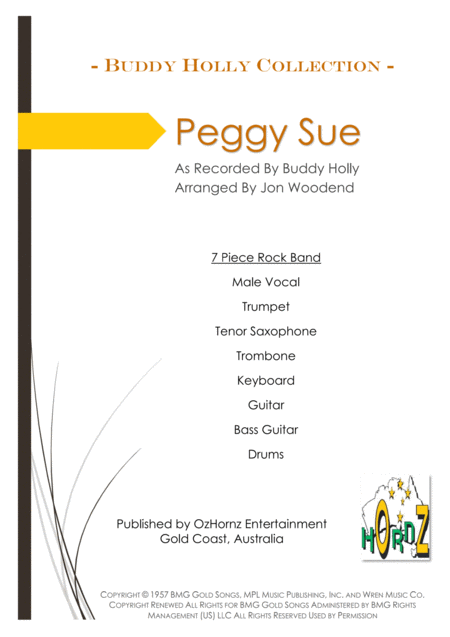 Peggy Sue 7 Piece Rock Band Sheet Music