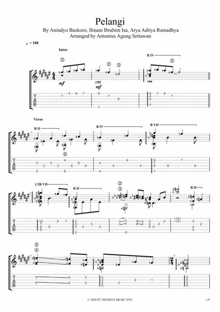 Pelangi Solo Guitar Tablature Sheet Music