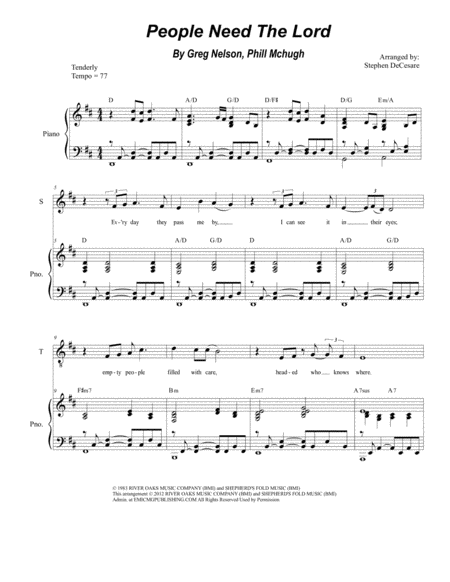 Free Sheet Music People Need The Lord For 2 Part Choir Sop Ten