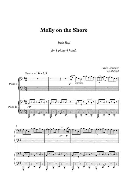 Percy Grainger Molly On The Shore 1 Piano 4 Hands Score Parts Sheet Music