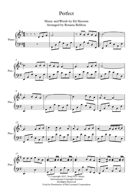 Perfect By Ed Sheeran Piano Sheet Music